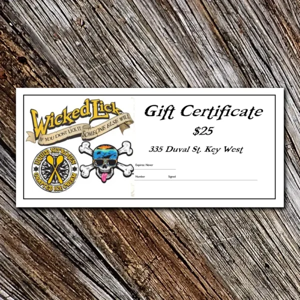 Buy a $25 Gift Certificate to Wicked Lick Ice Cream on Duval Street, Key West. Unique Ice Cream Gifts.